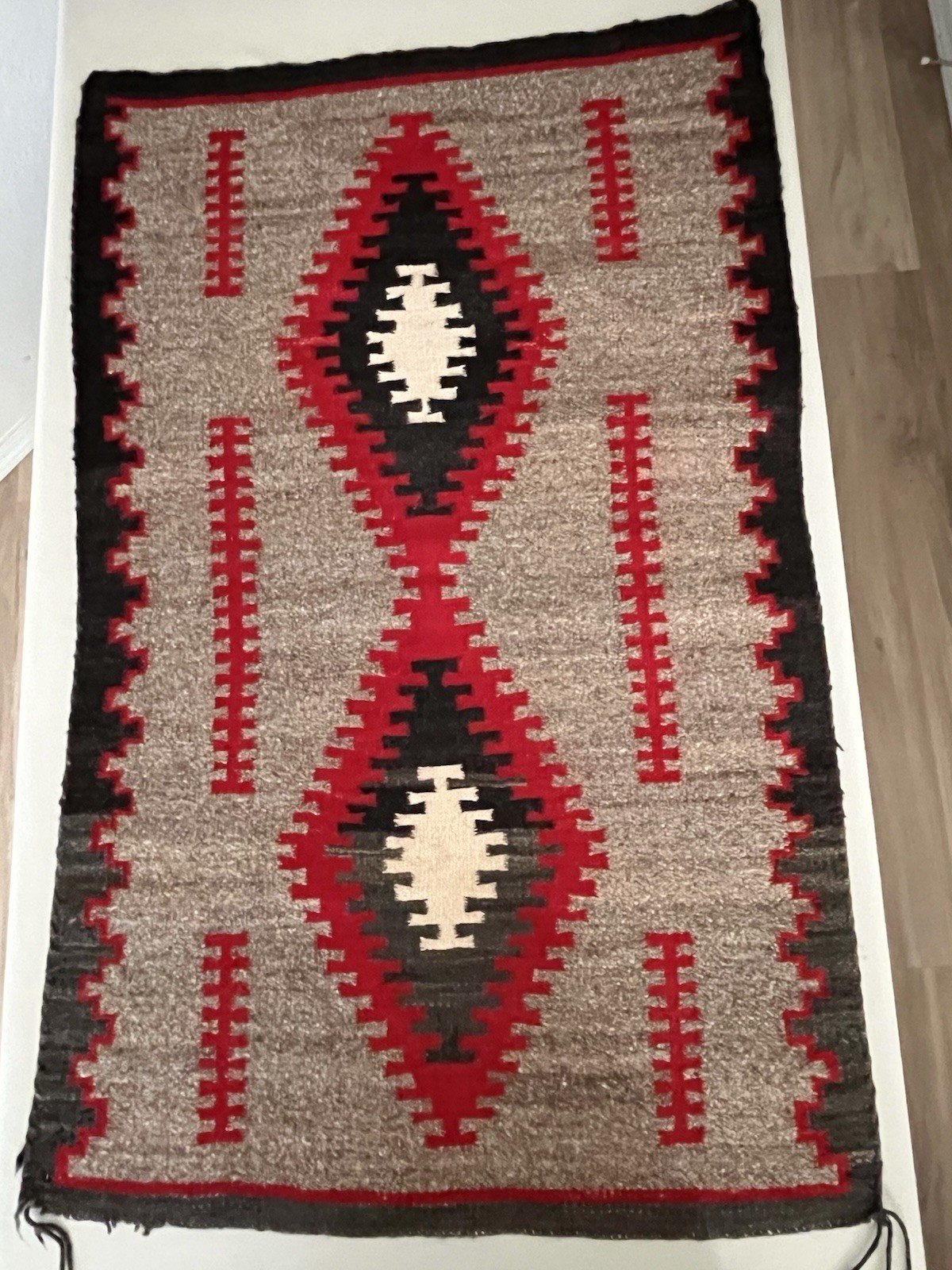 Pristine Vintage Authentic Navajo Rug - Ganado Red Stepped Diamond Weaving