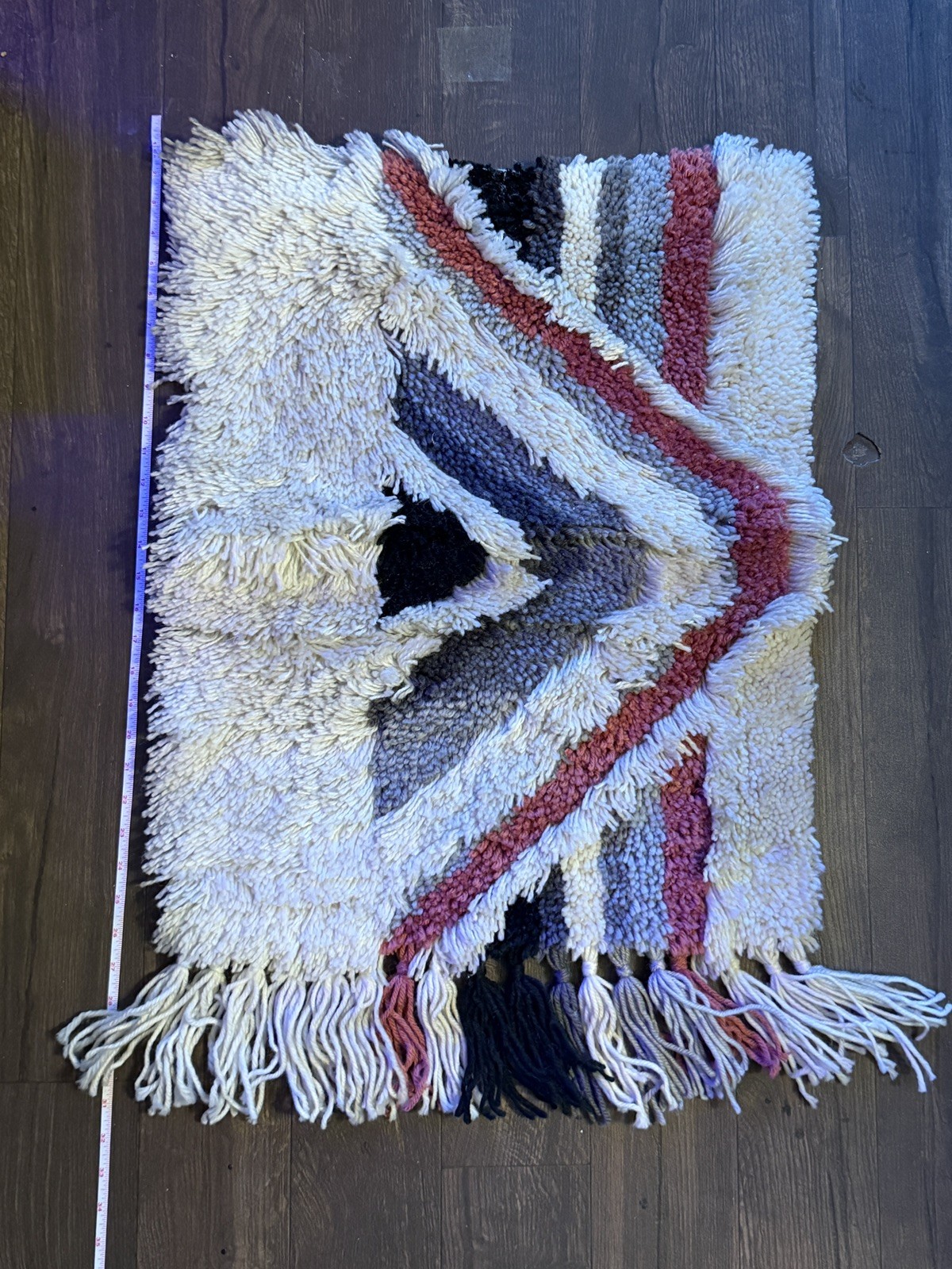 Vintage 70s Abstract Shag Latch Hook Fiber Art Wall Hanging Fringe MCM Boho Vintage 70s Abstract Shag Latch Hook Fiber Art Wall Hanging Fringe MCM Boho