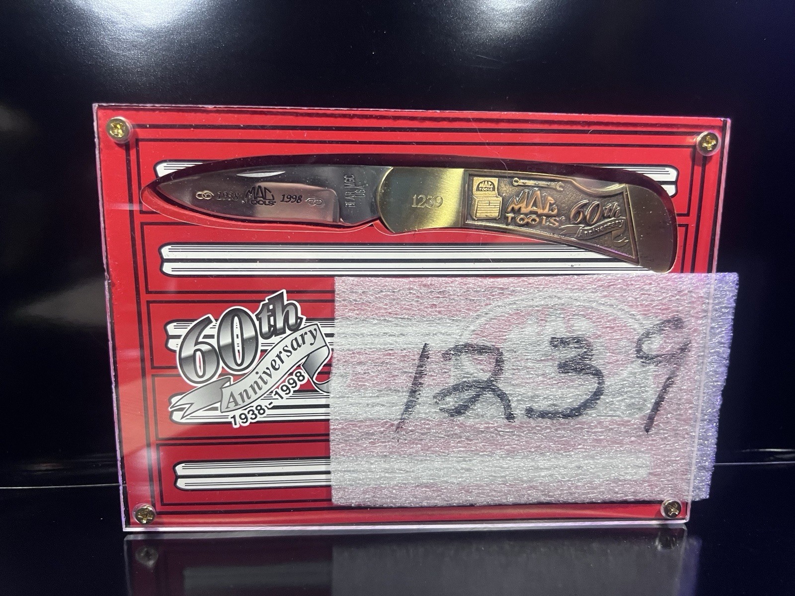 Mac Tools 60th Anniversary Encased Engraved Folding Pocket Knife Mac Tools 60th Anniversary Encased Engraved Folding Pocket Knife