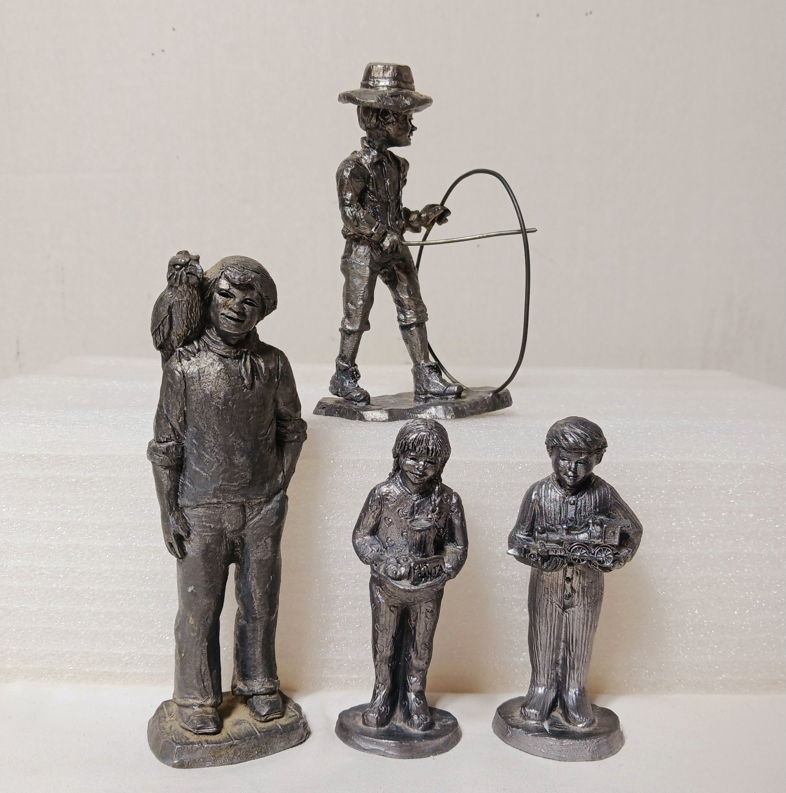 4 vtg MICHAEL RICKER Pewter Children Figures BOY w/ CIRCLE & WAND Parrot GIRL 4 vtg MICHAEL RICKER Pewter Children Figures BOY w/ CIRCLE & WAND Parrot GIRL