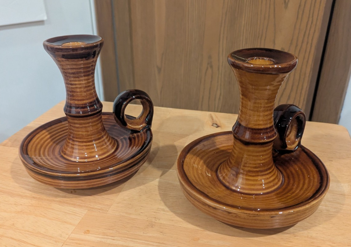 St. Clement Signed French Ceramic Candleholders VTG, 1970s Set of 2 St. Clement Signed French Ceramic Candleholders VTG, 1970s Set of 2