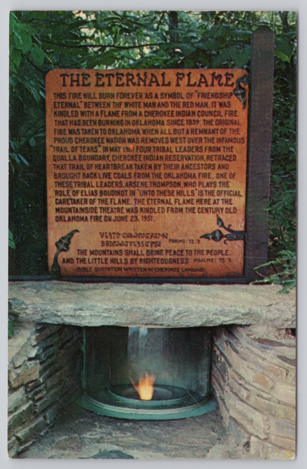 Eternal Flame Cherokee NC Postcard Mountainside Theatre Native American Symbol Eternal Flame Cherokee NC Postcard Mountainside Theatre Native American Symbol