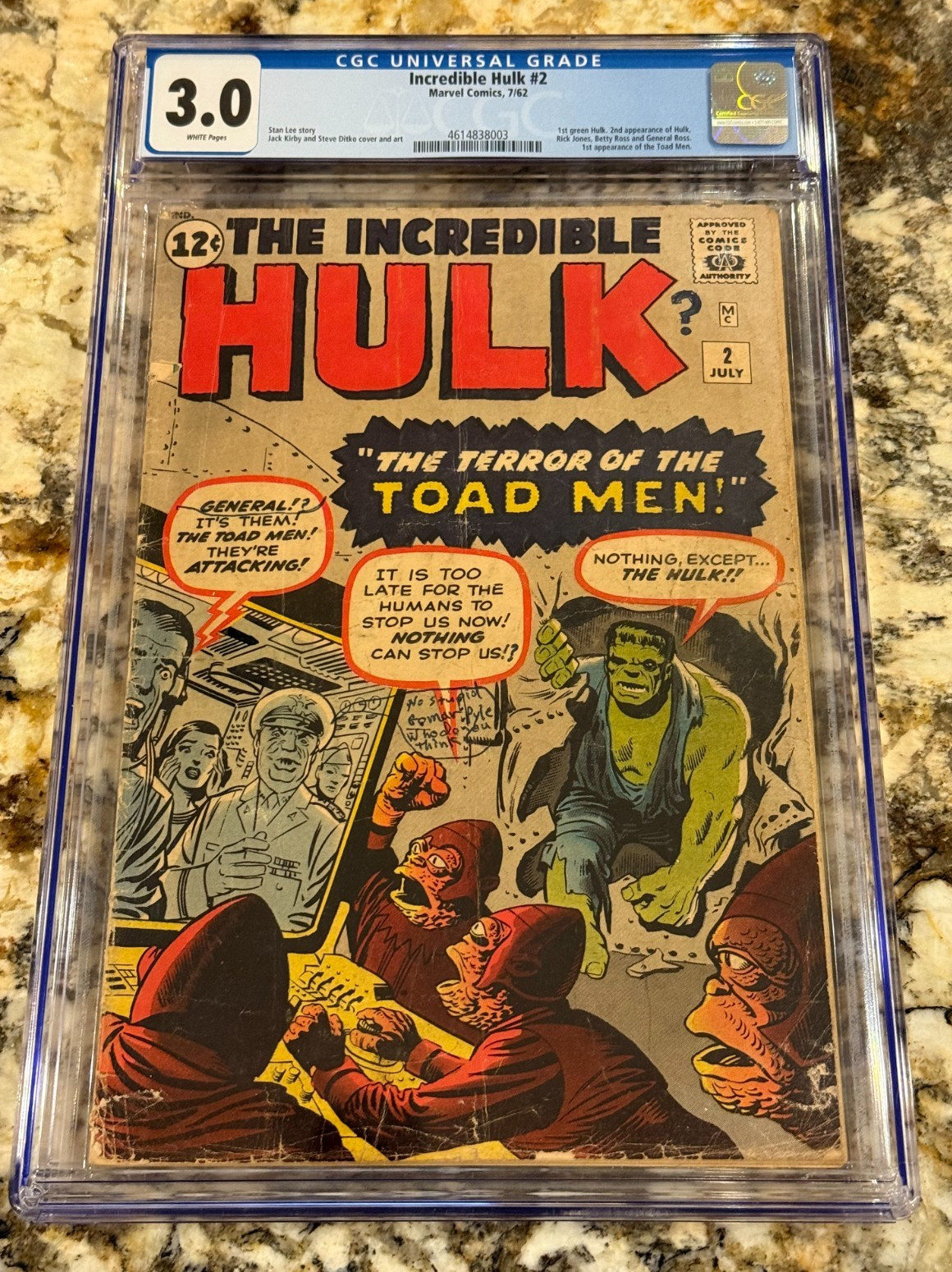 Incredible Hulk #2 CGC 3.0 RARE WHITE PAGES 1962 1st Green Hulk Silver Age Key Incredible Hulk #2 CGC 3.0 RARE WHITE PAGES 1962 1st Green Hulk Silver Age Key