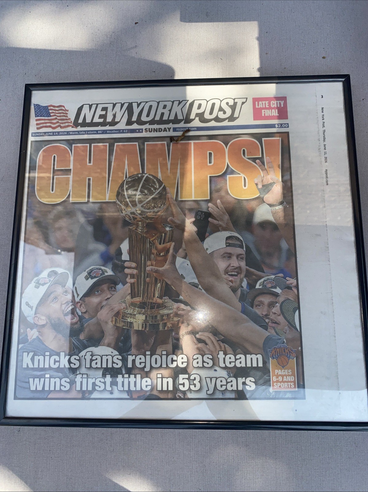 New York Post 2026 Knicks NBA Basketball Championship Win Newspaper FRAMED New York Post 2026 Knicks NBA Basketball Championship Win Newspaper FRAMED