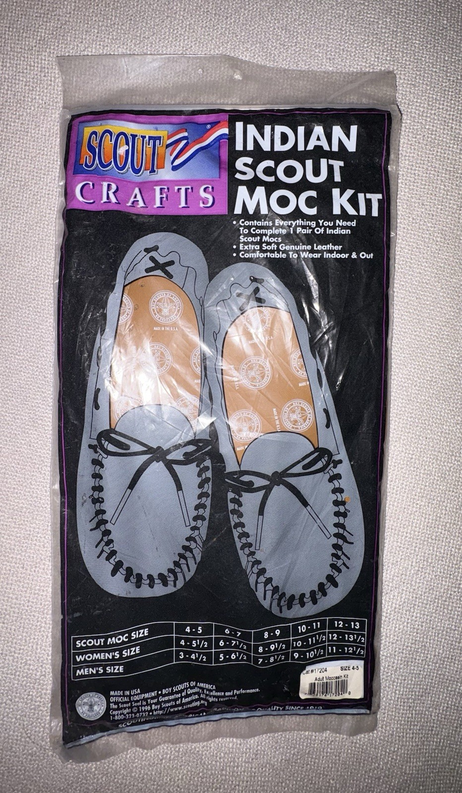 Vintage Indian Scout Moccasin Kit Tan Size 4-5 Youth Kids DIY Craft Vintage Indian Scout Moccasin Kit Tan Size 4-5 Youth Kids DIY Craft