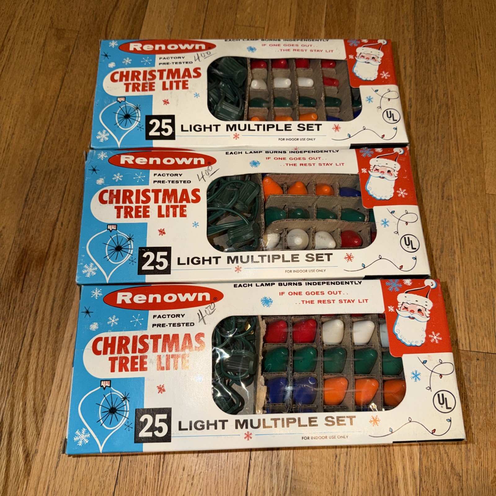 3 VTG NOS 1960s Renown Christmas Tree Lite Sets Multicolor 25 Light 24 Ft Each