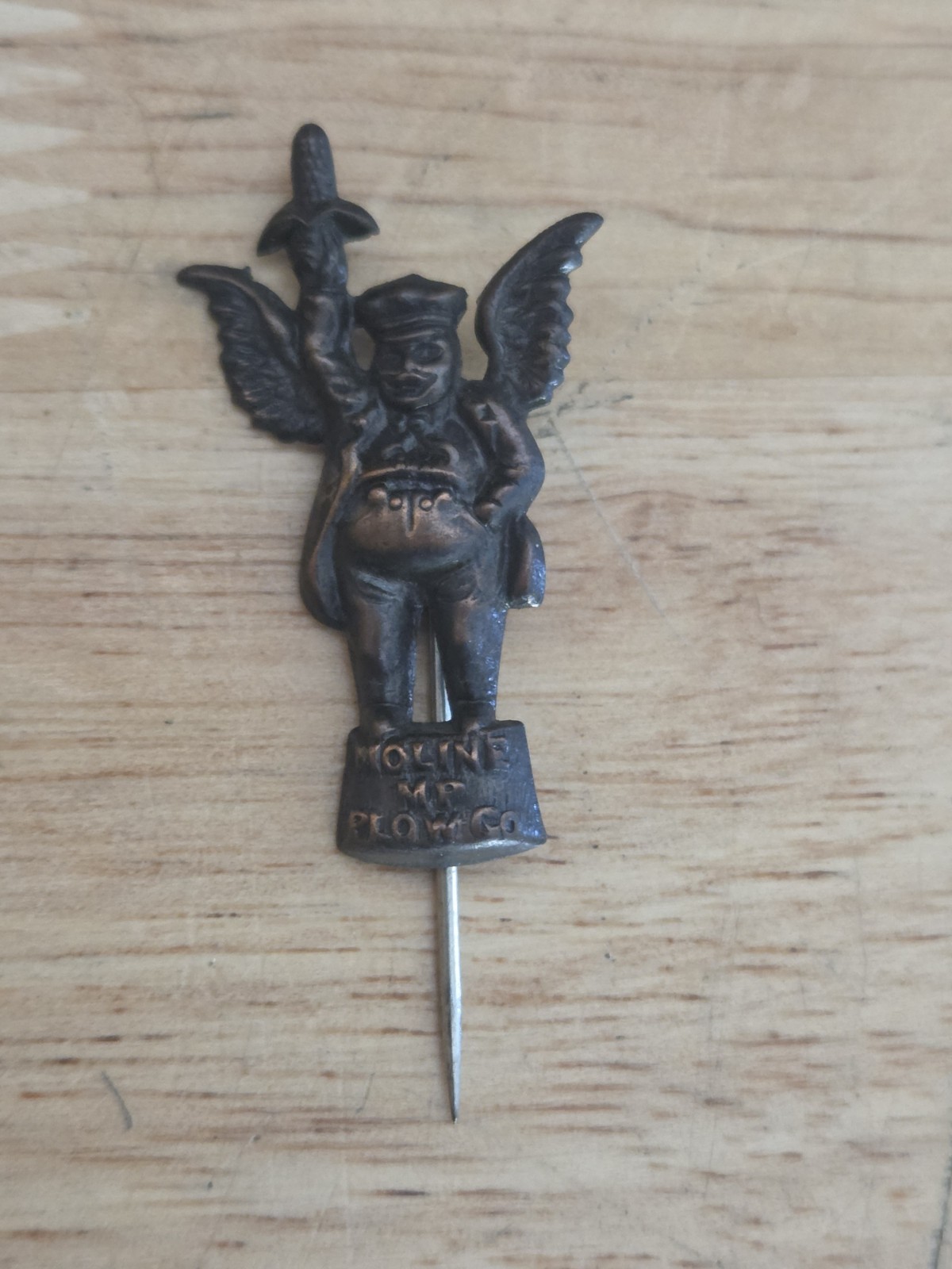 Antique 1900s Original Embossed Brass Moline Plow IL Flying Dutchman Stickpin Antique 1900s Original Embossed Brass Moline Plow IL Flying Dutchman Stickpin