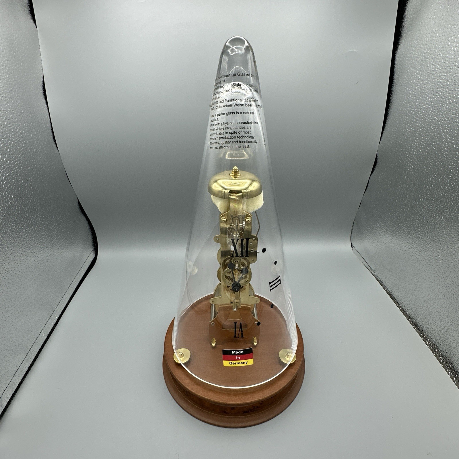 Franz Hermle Leyton Skeleton Mechanical Brass Clock W/ Conical Glass Germany