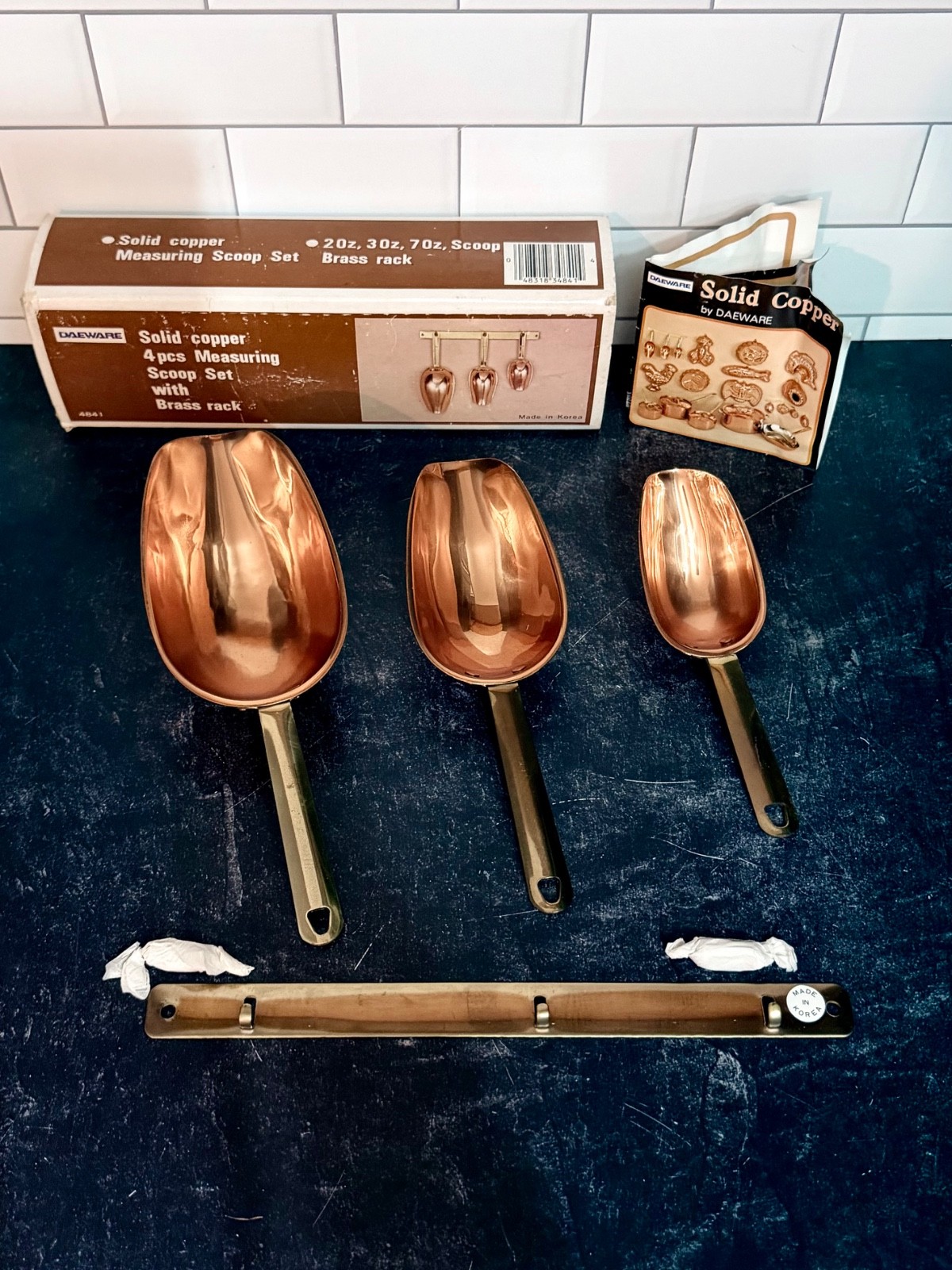 3 Vintage Daeware Solid Copper Measuring Nesting Scoops - Made in Korea