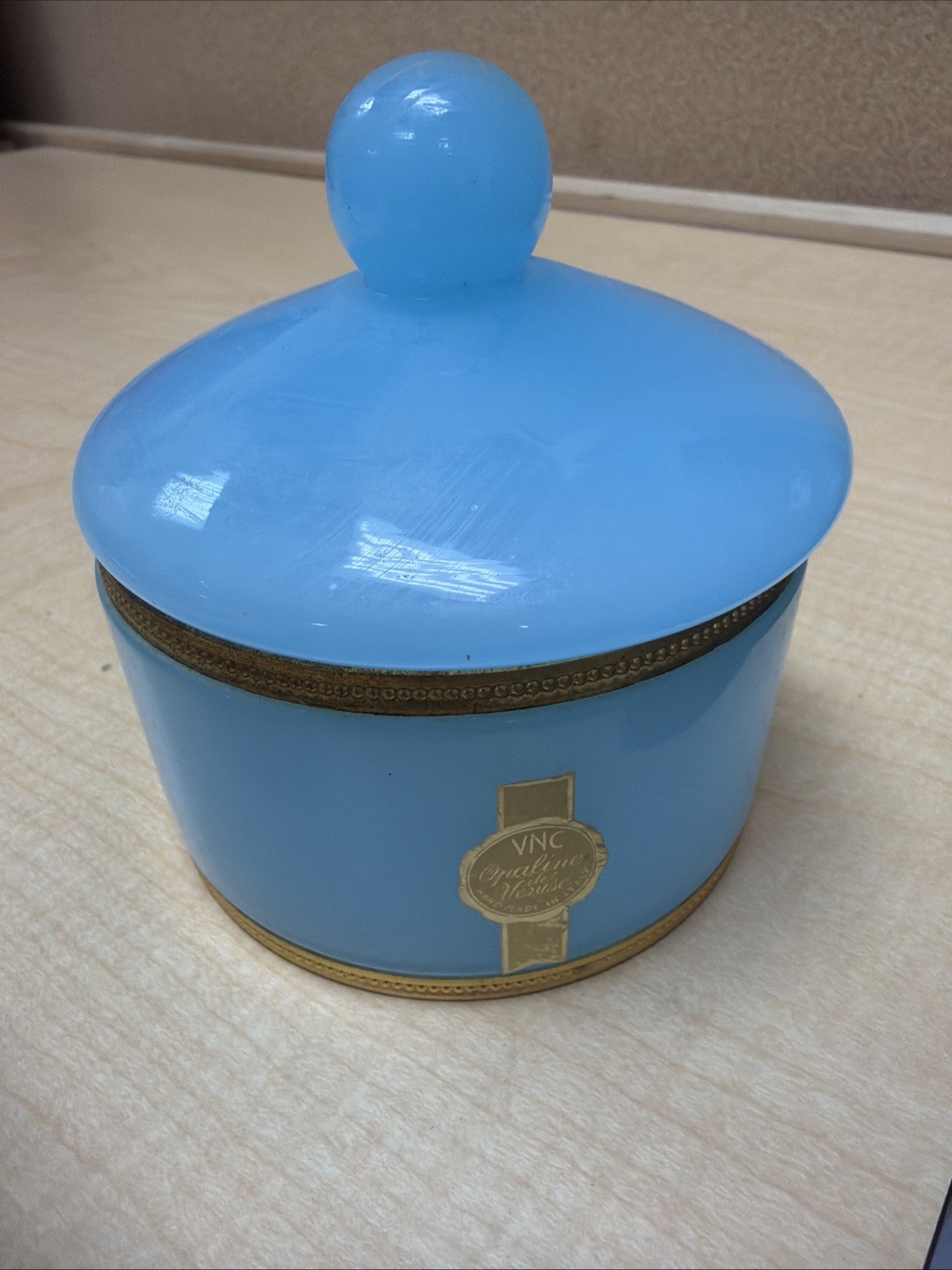 19th Century Opaline De Venise Murano Turquoise Vanity Lidded Jar 19th Century Opaline De Venise Murano Turquoise Vanity Lidded Jar