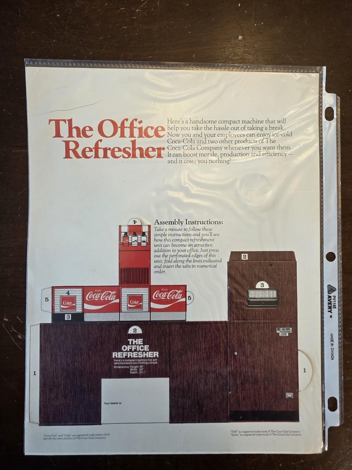 Vintage 1970s Coca Cola Punch Out Sheet The Office Refresher Desk Model Sign...