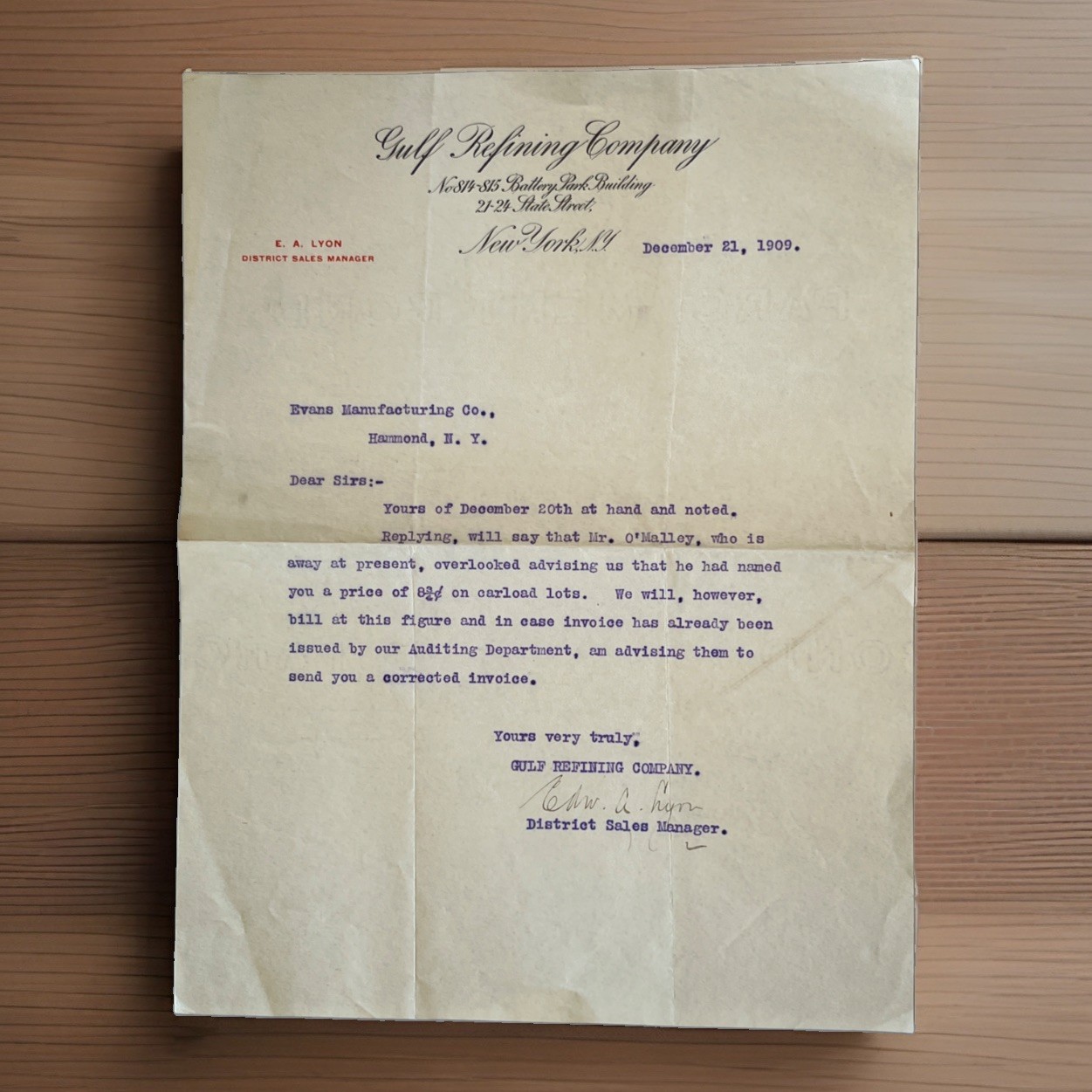 Gulf Refining Co Letter New York Dec 21 1909 SL Gulf Refining Co Letter New York Dec 21 1909 SL
