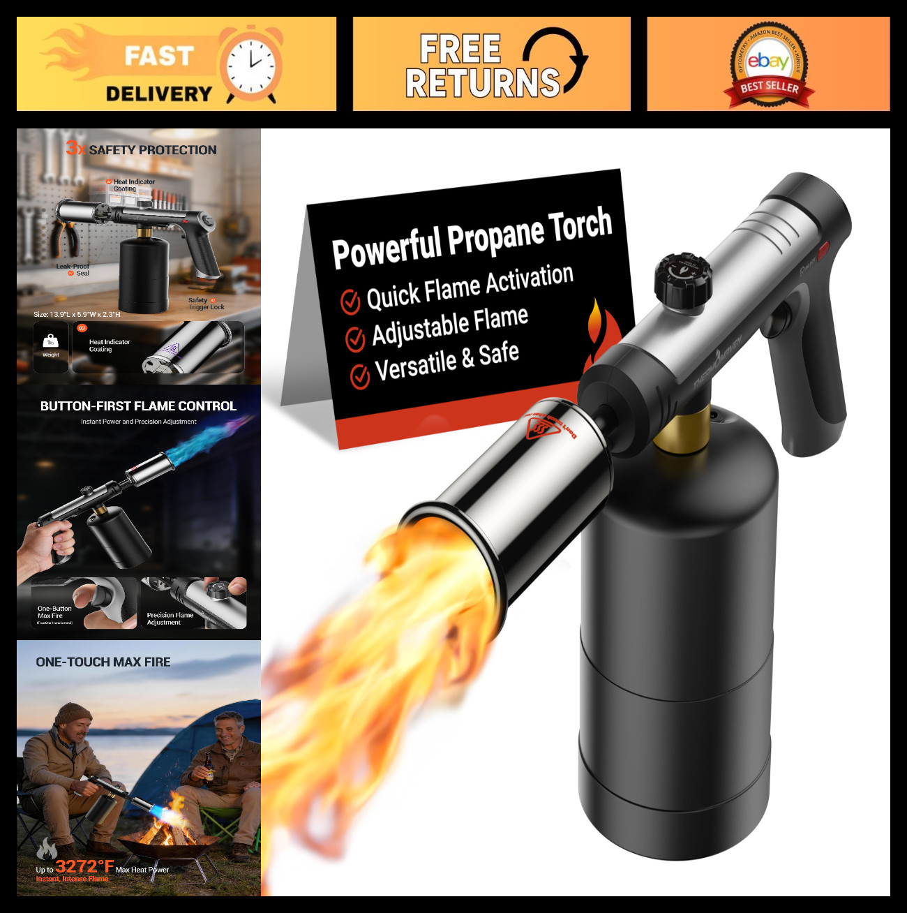 High-Performance Propane Torch with One-Touch Max Fire, Safety Lock, Cooking & B High-Performance Propane Torch with One-Touch Max Fire, Safety Lock, Cooking & B