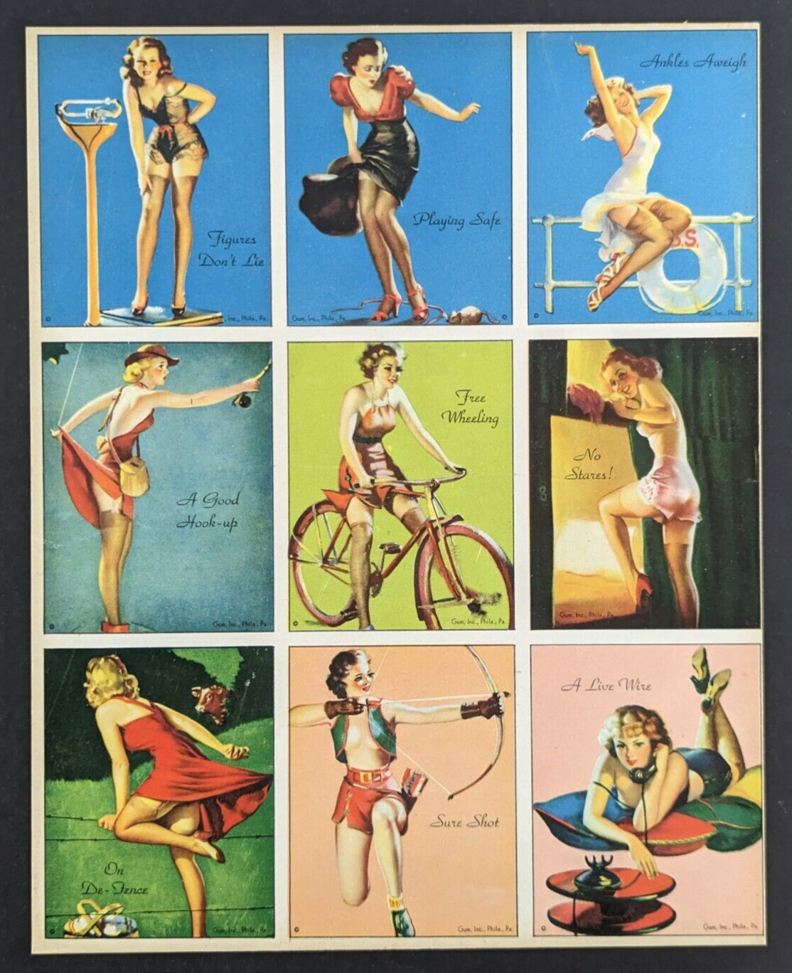 Vintage 1944 American Beauties Philadelphia Gum Inc R59 Uncut Sheet of 9 Cards