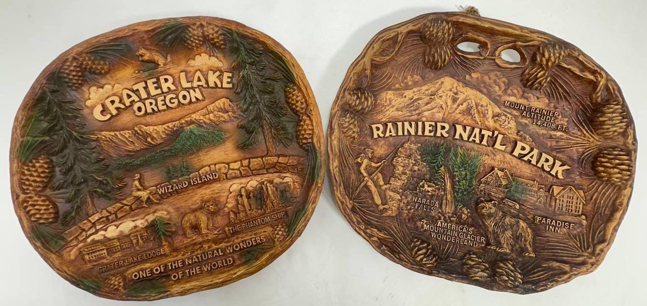 Vintage Crater Lake & Mt Rainier 3D Souvenir Wall Plaques ASMCO TACO Lot of 2 Vintage Crater Lake & Mt Rainier 3D Souvenir Wall Plaques ASMCO TACO Lot of 2
