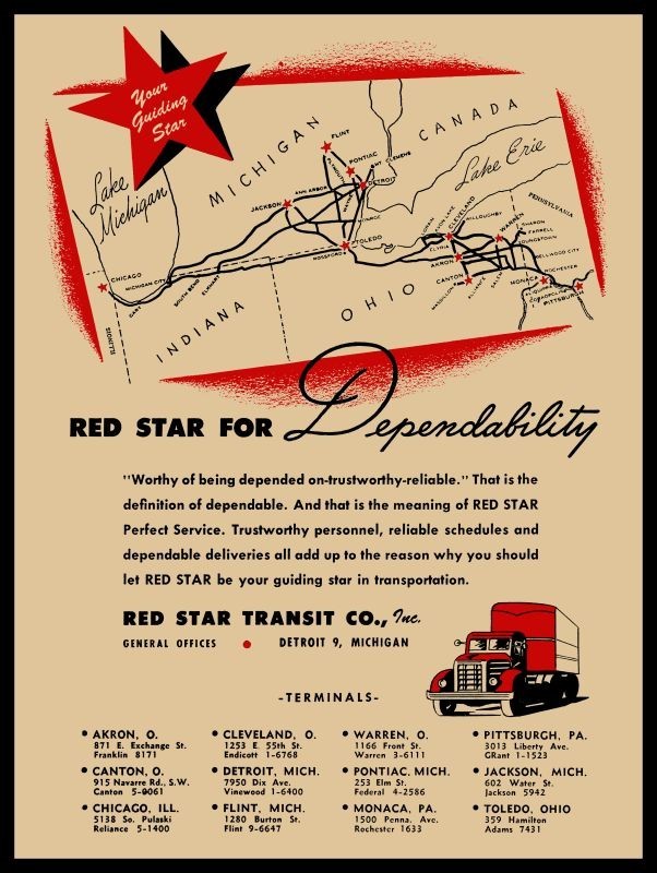 1950 Red Star Transit Trucking Co. of Detroit Route Map New Metal Sign: 12x16 1950 Red Star Transit Trucking Co. of Detroit Route Map New Metal Sign: 12x16