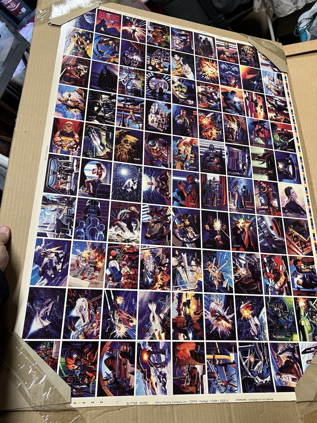 Topps 1996 Star Wars Shadow of Empire Uncut Flat 90-Card Sheet 27x40 Topps 1996 Star Wars Shadow of Empire Uncut Flat 90-Card Sheet 27x40