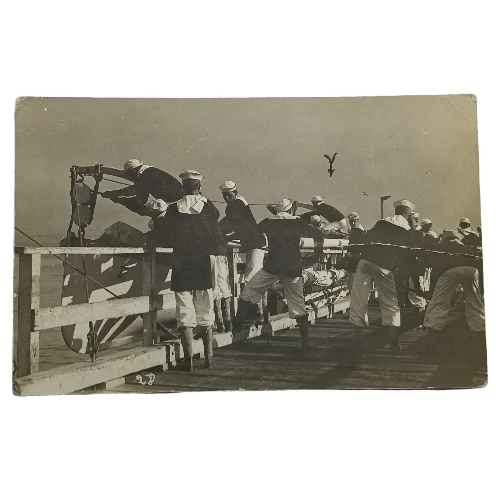 Weatherford TX RPPC c1914 US Navy Sailors Hoisting Cutter Ship Uniform Postcard Weatherford TX RPPC c1914 US Navy Sailors Hoisting Cutter Ship Uniform Postcard