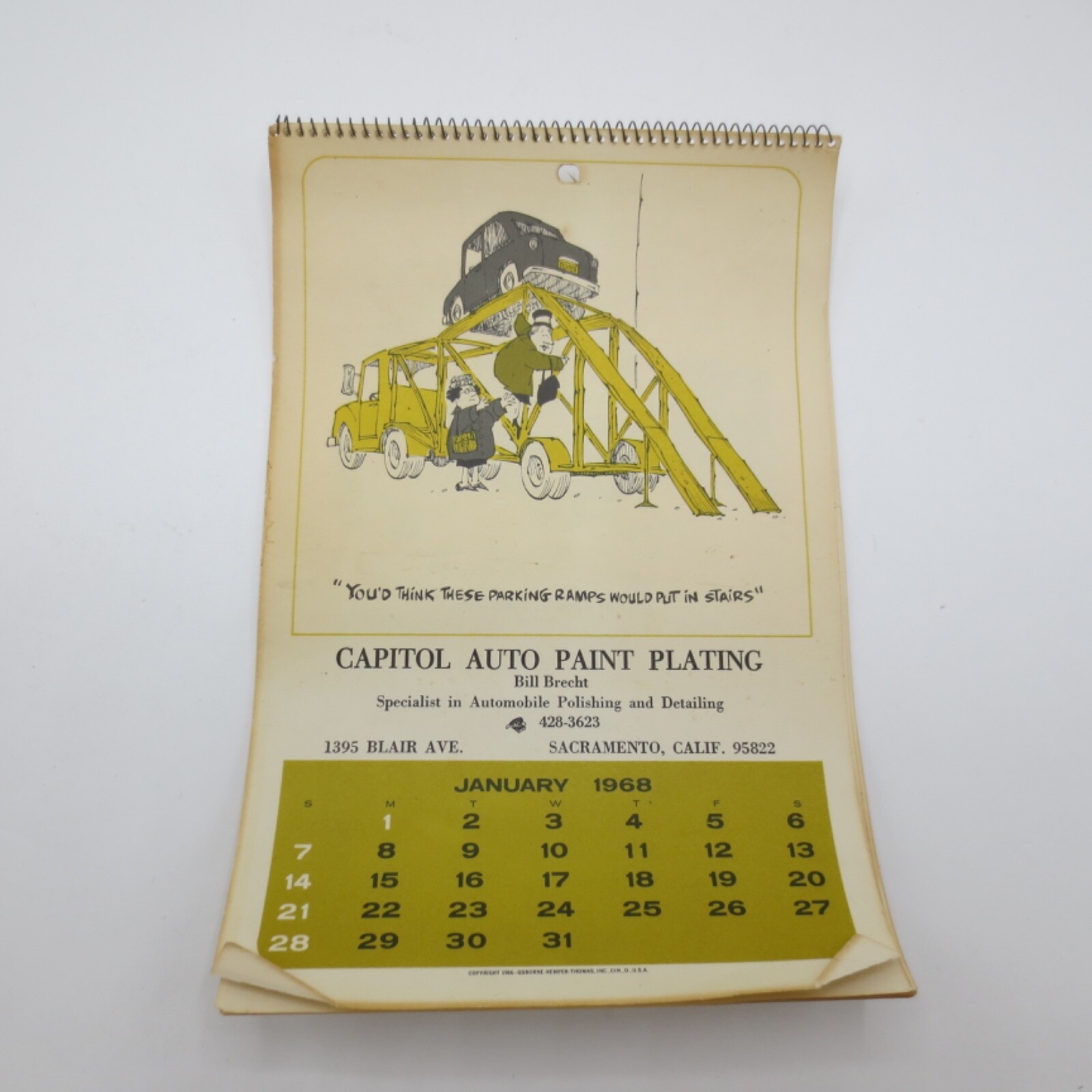 Vintage 1968 Calender Advertising Automotive Capitol Auto Paint Sacramento Calif