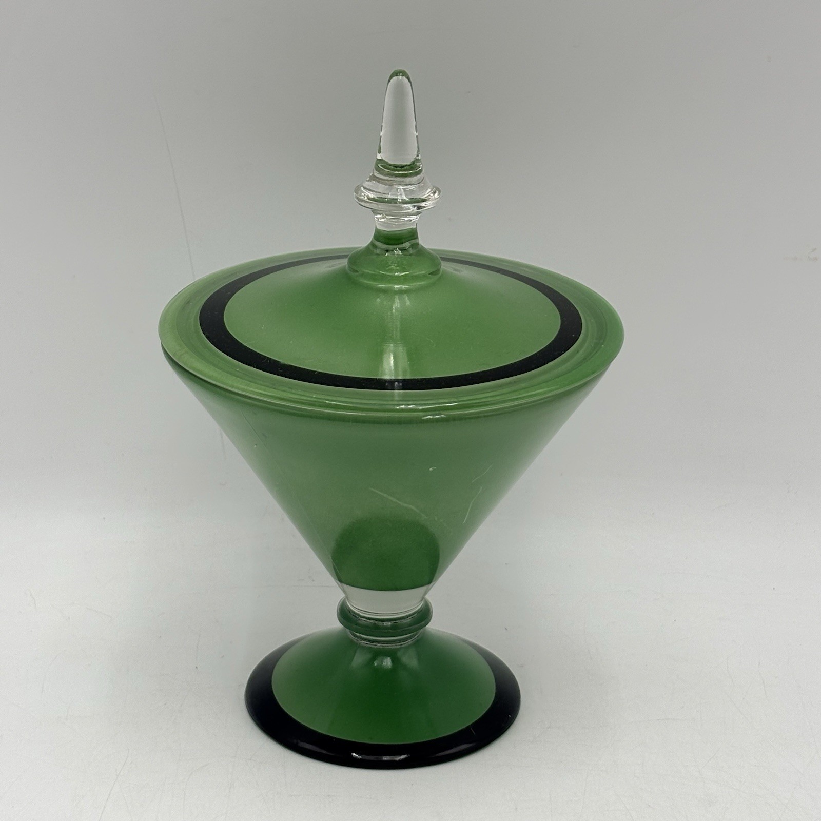 1960's Vintage Atomic MCM Black & Green Reverse Painted Compote or Candy w Lid 1960's Vintage Atomic MCM Black & Green Reverse Painted Compote or Candy w Lid