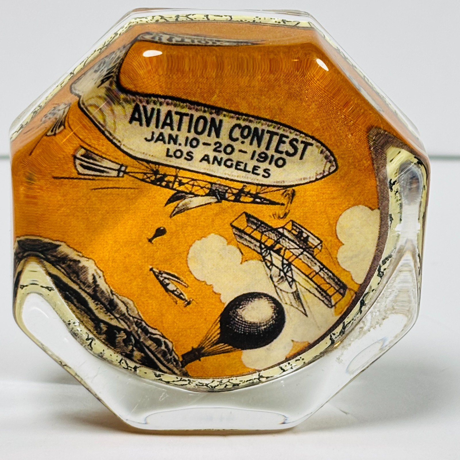 1910 Los Angeles Aviation Contest Glass Paperweight Early Aviation Air Meet 3