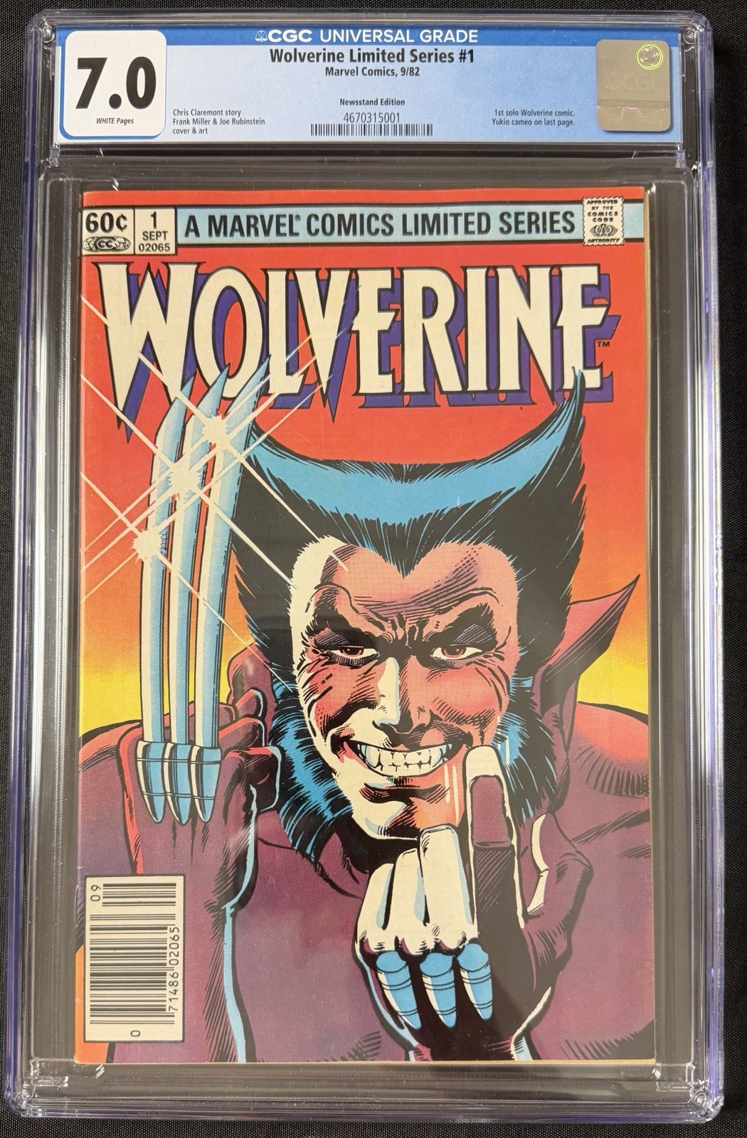 Wolverine #1 CGC 7.0 White Pages 1982 Newsstand 1st Solo Series Frank Miller KEY
