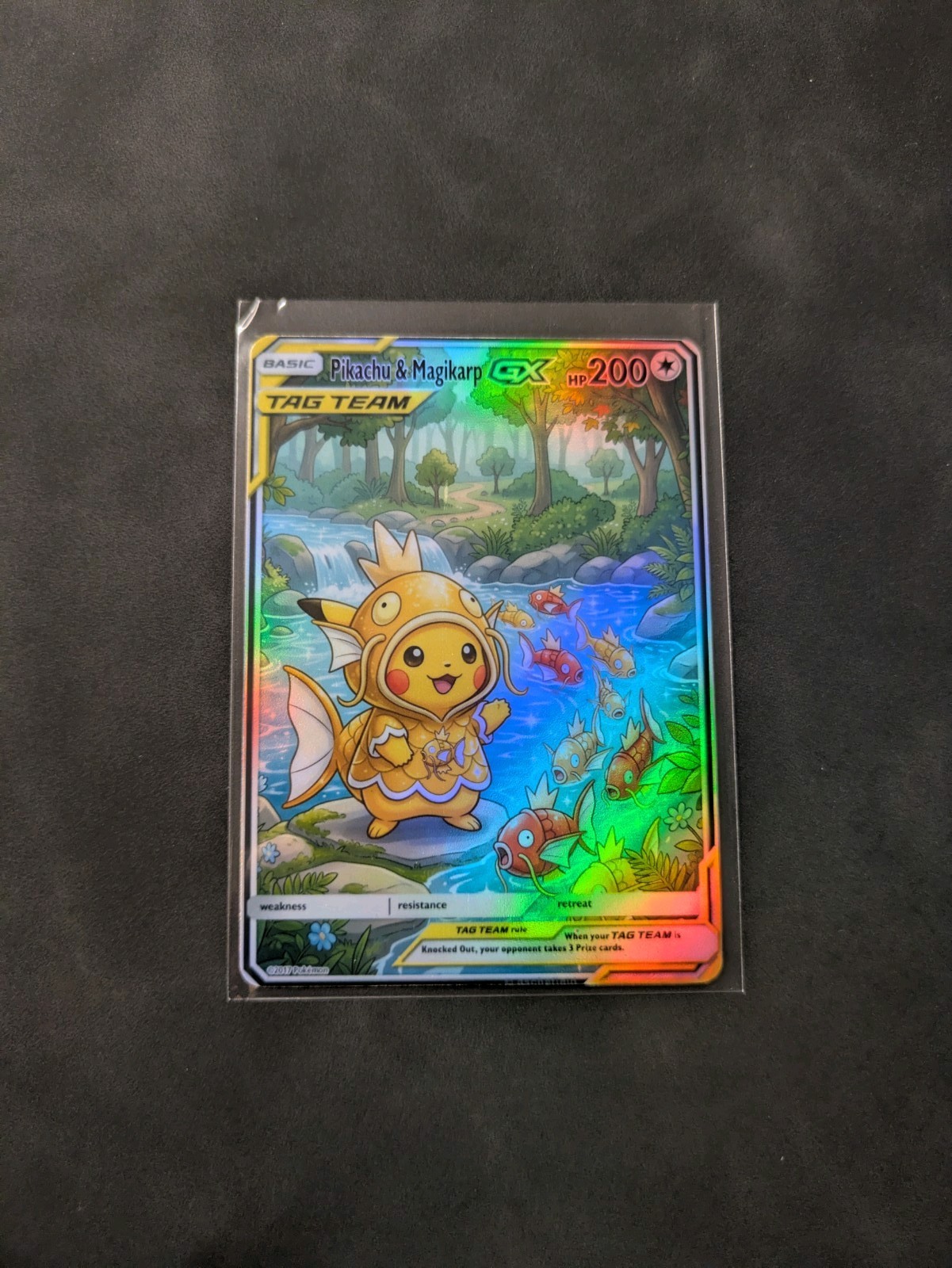 Shiny Magikarp & Pikachu Poncho Tag Team Holographic Display Card Shiny Magikarp & Pikachu Poncho Tag Team Holographic Display Card