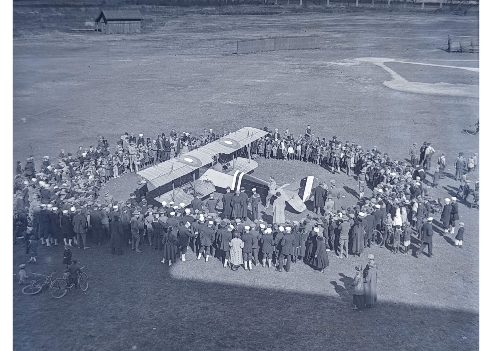 1918 WWI US Battleplane Biplane Landing Harvard Stadium Glass Negative OOAK 4x5