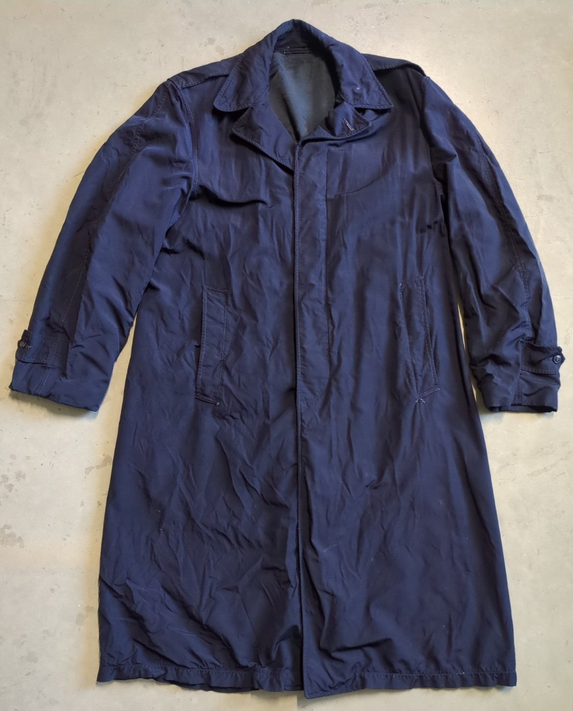 VTG 1940s Cold War Korea USAF Military Nylon/Rayon Raincoat Trench Coat Blue 38R