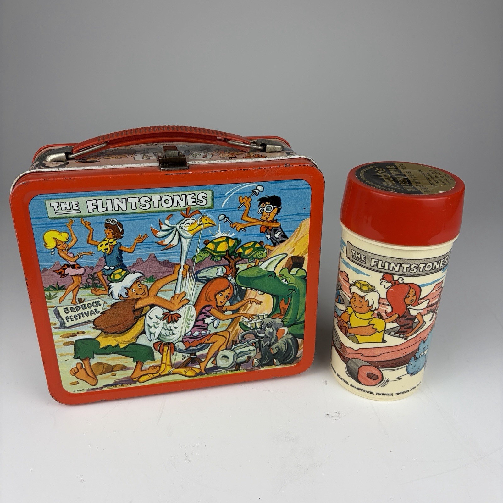 Vintage 1971 Flinestones Metal Lunchbox & Thermos Vintage 1971 Flinestones Metal Lunchbox & Thermos