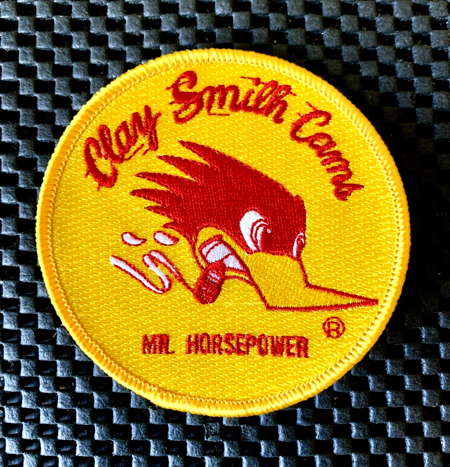 CLAY SMITH CAMS MR. HORSEPOWER EMBROIDERED SEW ON ONLY PATCH CAMSHAFTS 3 1/2 NOS