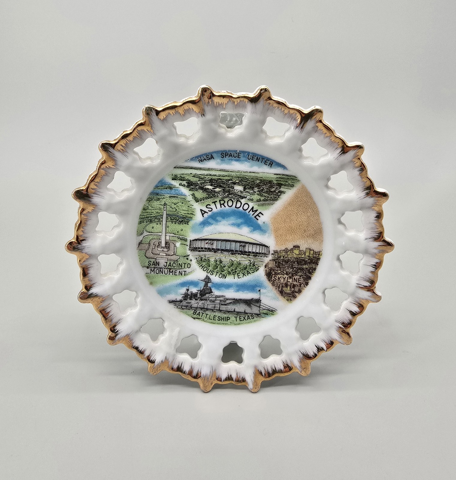 Vintage Houston Texas Souvenir Plate Astrodome NASA Space Center Kenmar Japan