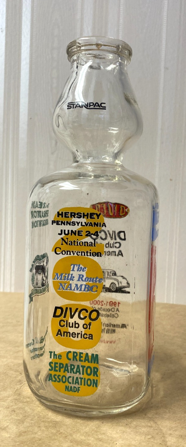 A Vintage Quart Milk Bottle - Divco, Milk Route, Cream Separator 1991 A Vintage Quart Milk Bottle - Divco, Milk Route, Cream Separator 1991