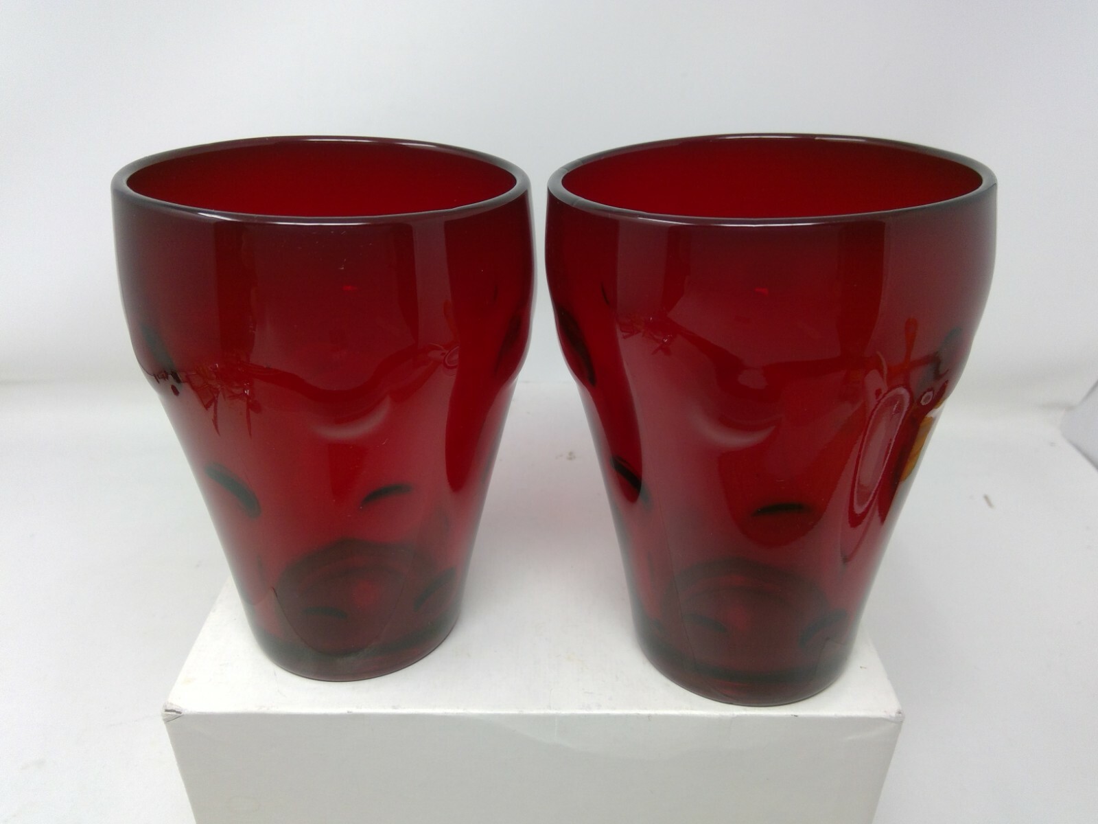 Pair of **Rare** Paden City Glass Popeye & Olive Ruby Red 5 1/4