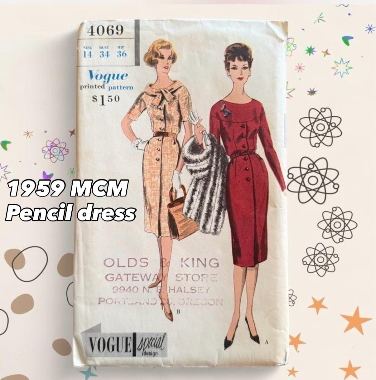 Vogue 8098 VTG 1959 FF UC pencil Dress Pattern Sz 12 B32 Complete Rare MCM Vogue 8098 VTG 1959 FF UC pencil Dress Pattern Sz 12 B32 Complete Rare MCM