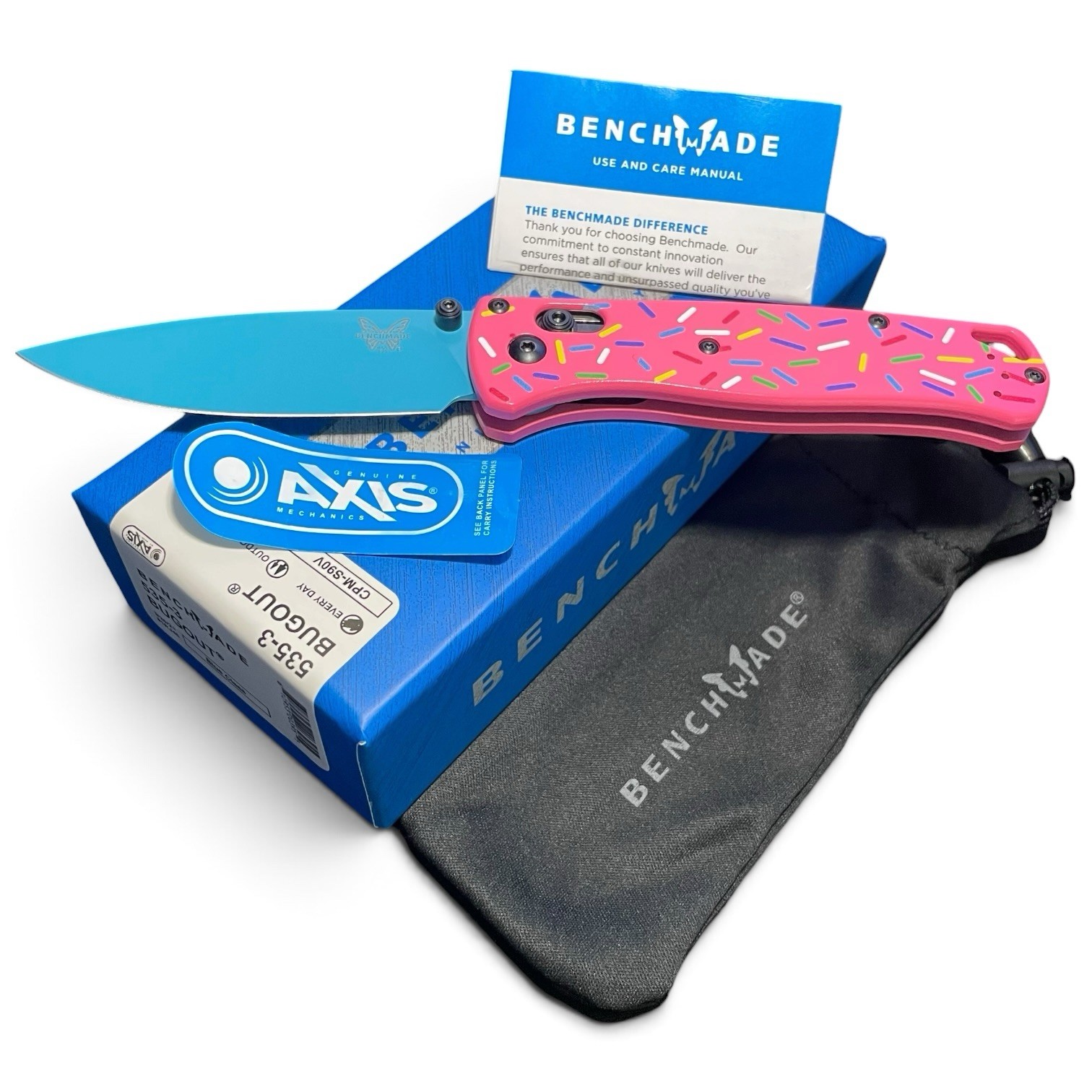 Benchmade 535 Bugout Donut Sprinkle Pink Blue S30V AXIS Lock Custom EDC Knife