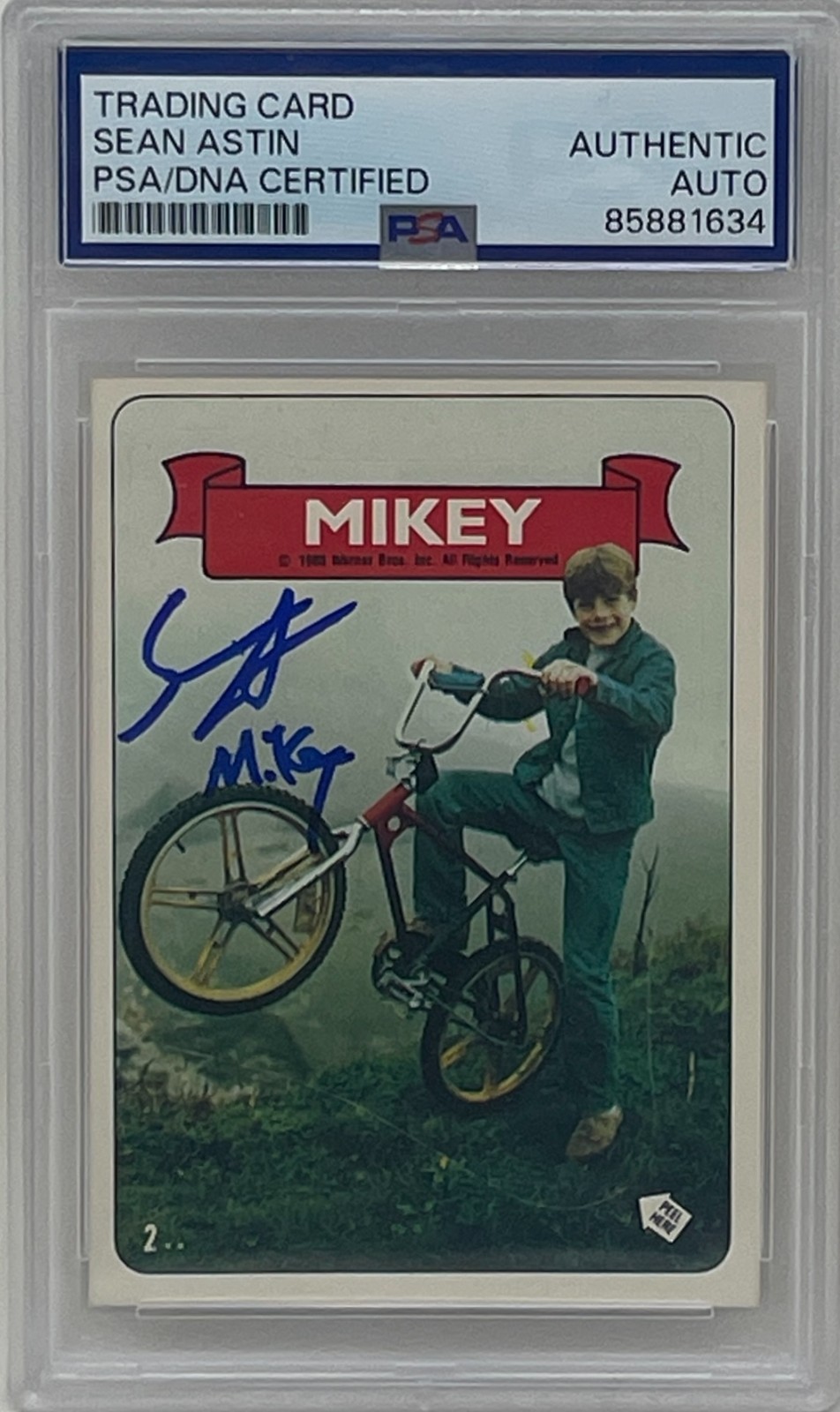 Sean Astin Signed 1985 Topps Mikey Goonies Movie Sticker Trading Card #2 PSA/DNA Sean Astin Signed 1985 Topps Mikey Goonies Movie Sticker Trading Card #2 PSA/DNA