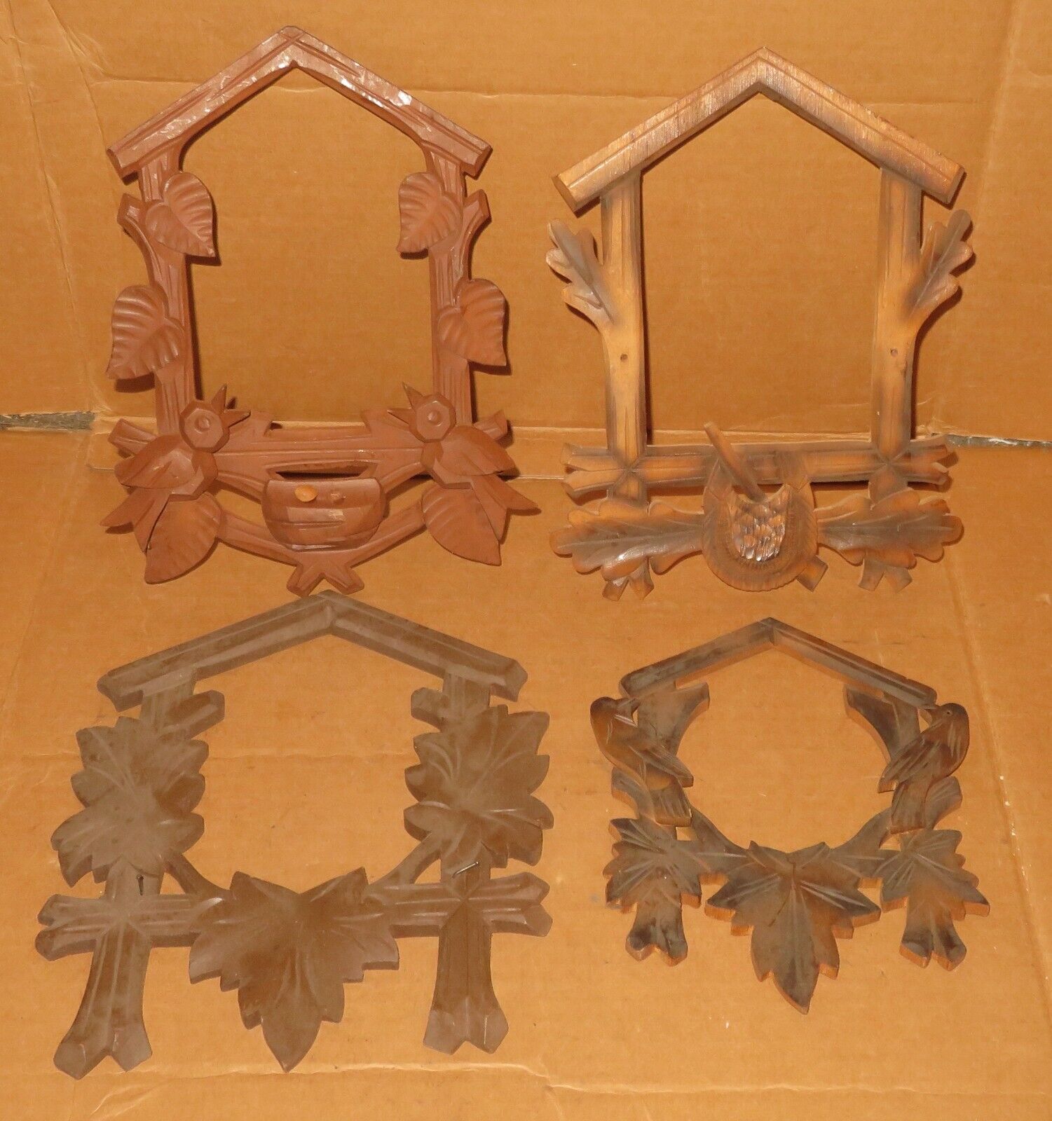 Lot of 4 Vintage Cuckoo Clock Parts Decor Frame front for parts project AS IS