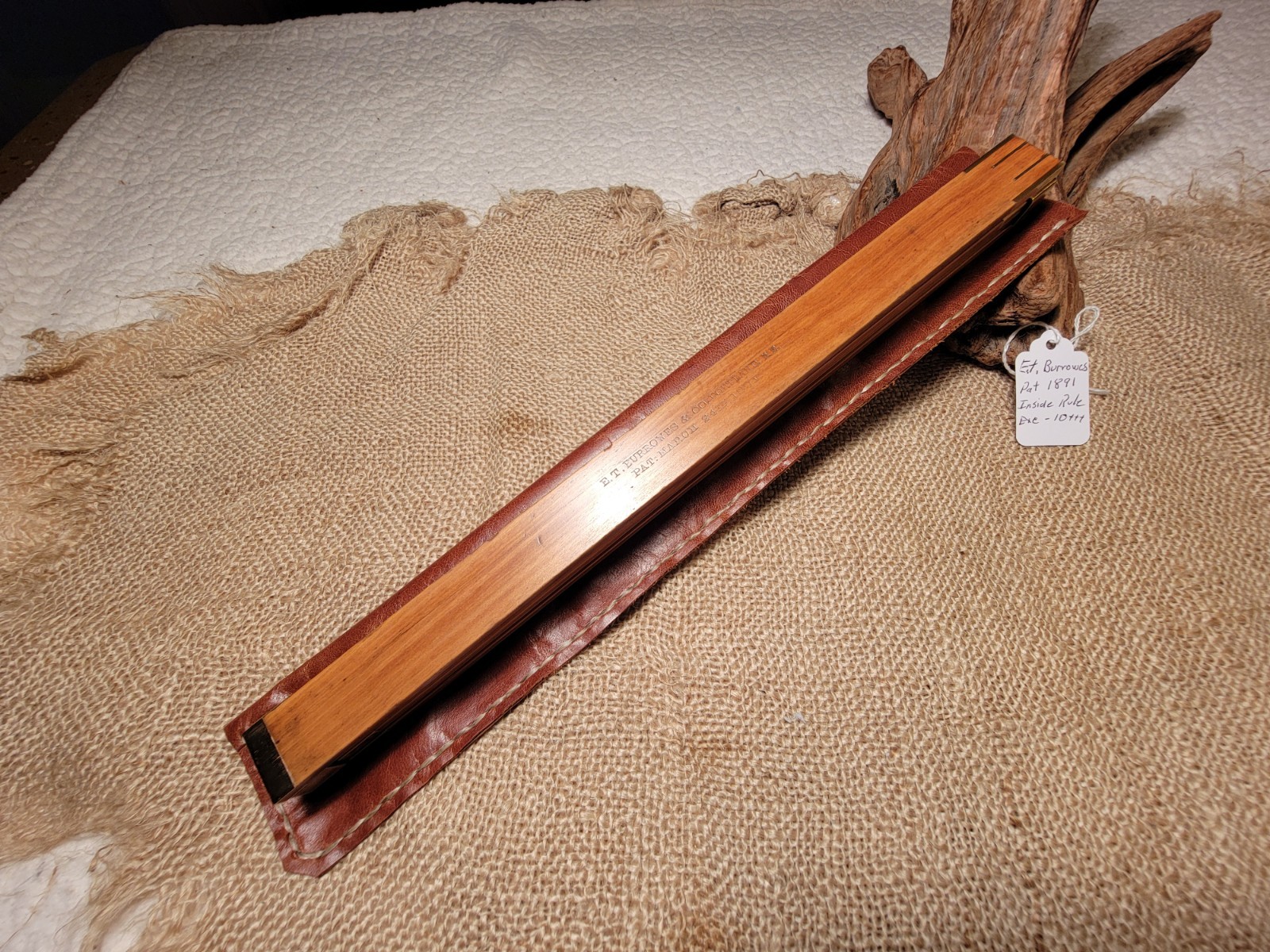 Antique E.T. Burrowes Portland Maine Inside Measuring Wood Folding Rule Pat 1891 Antique E.T. Burrowes Portland Maine Inside Measuring Wood Folding Rule Pat 1891