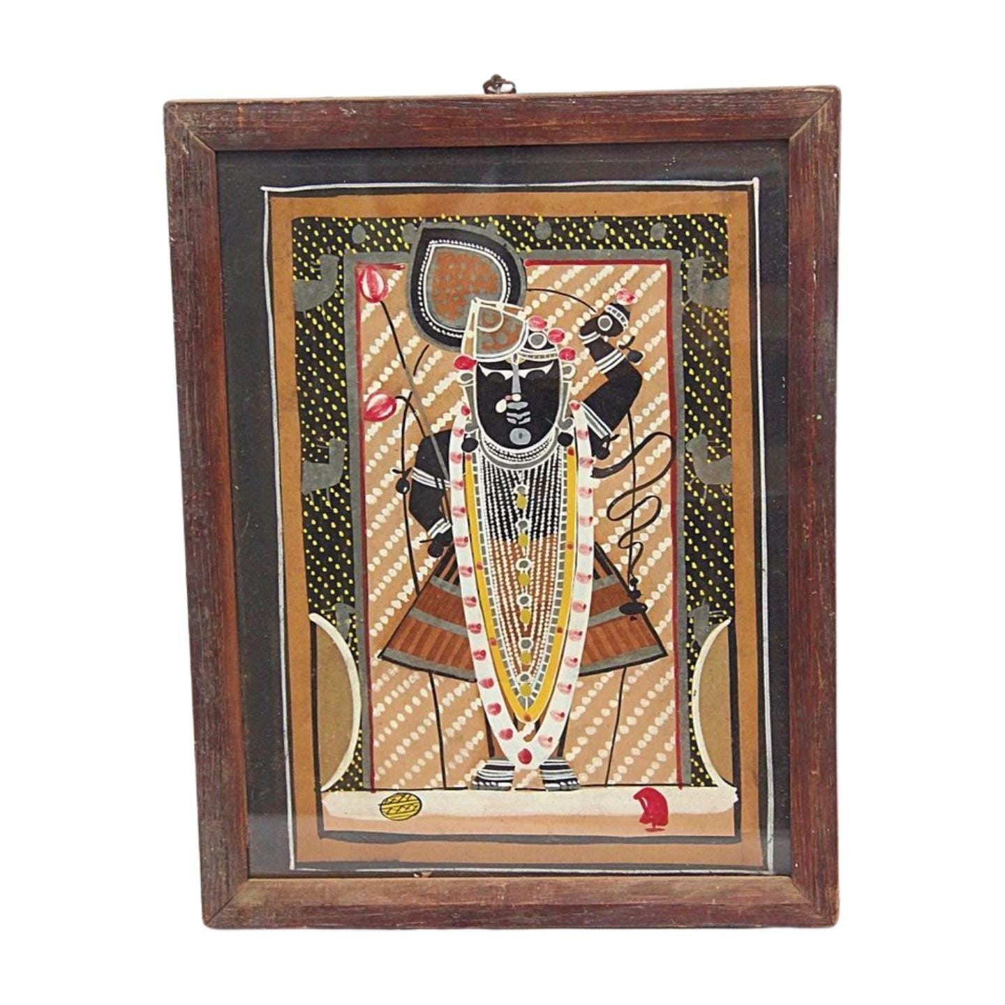 Vintage Framed Krishna Shri Nath Ji Nathdwara Pichwai Painting Indian