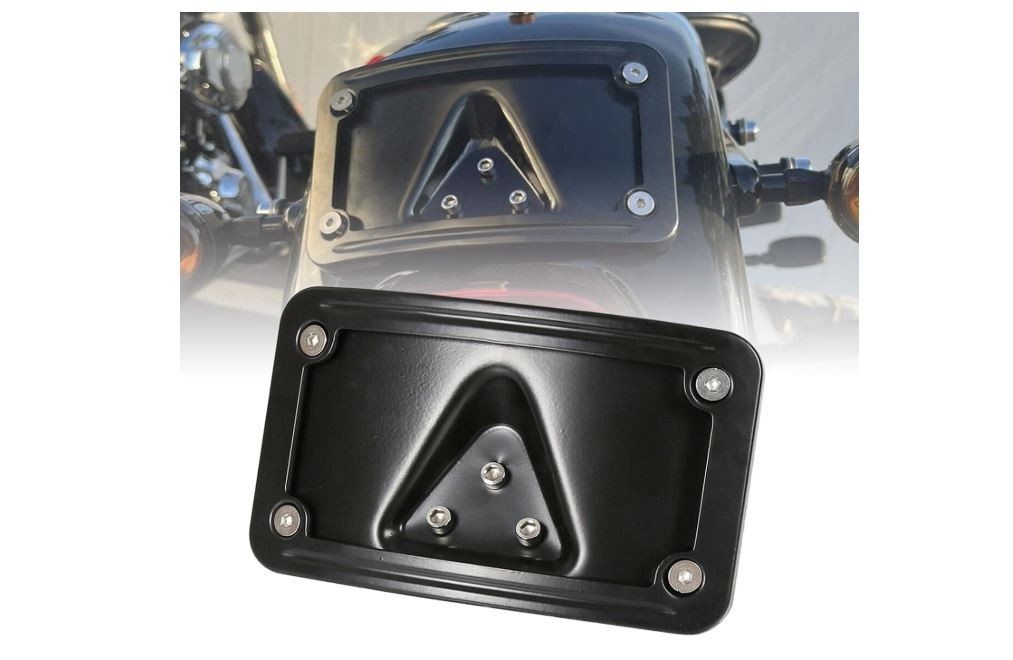 Curved Laydown License Plate Mount Frame 3-Hole Steel Aluminum 4x7 Curved Laydown License Plate Mount Frame 3-Hole Steel Aluminum 4x7