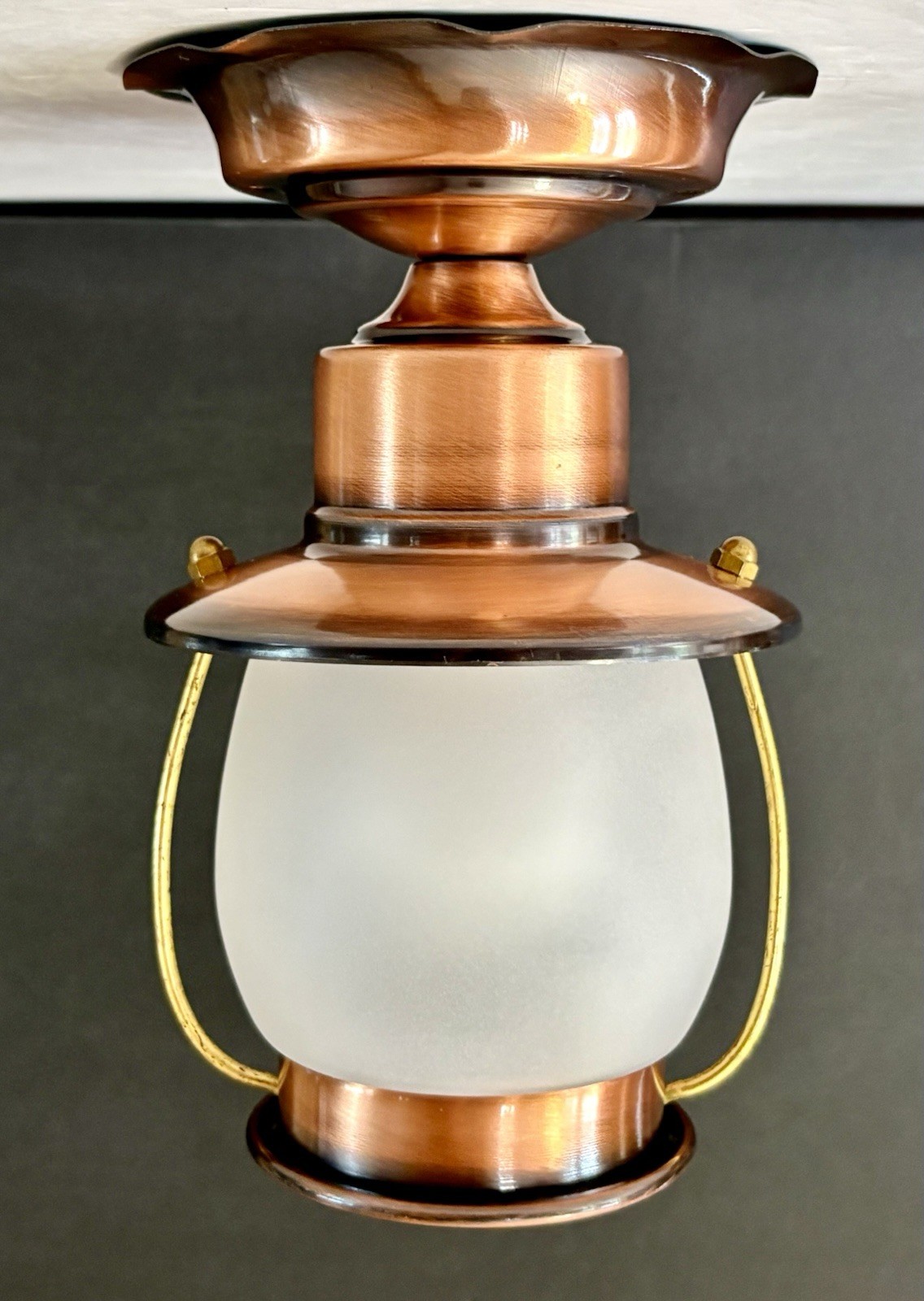 Vintage 1950's-70s Rustic Country Western Lantern Style Copper Light Fixture 8” Vintage 1950's-70s Rustic Country Western Lantern Style Copper Light Fixture 8”