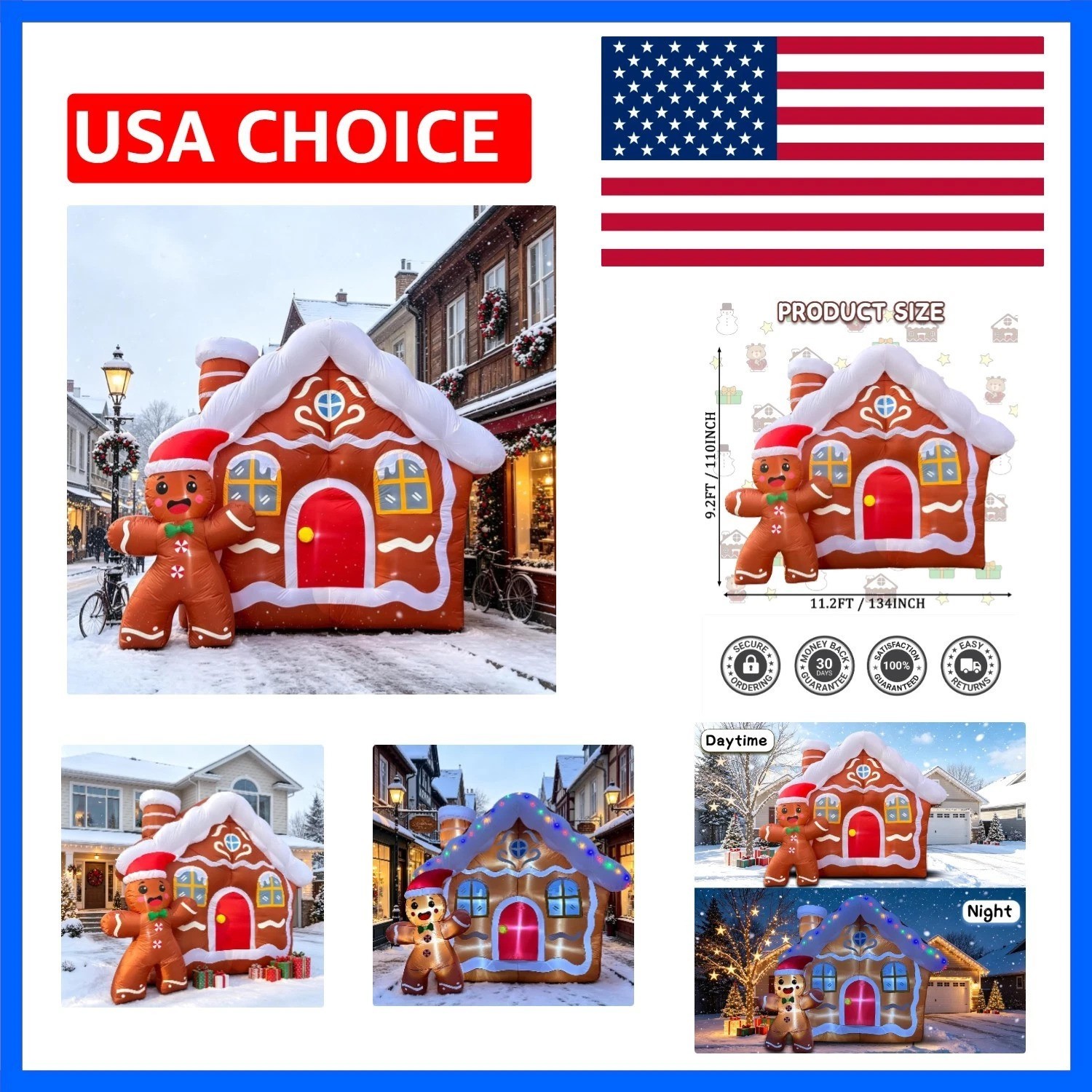 11.2 FT Giant Christmas Inflatable Gingerbread House, Blow Up Xmas Gingerbrea... 11.2 FT Giant Christmas Inflatable Gingerbread House, Blow Up Xmas Gingerbrea...