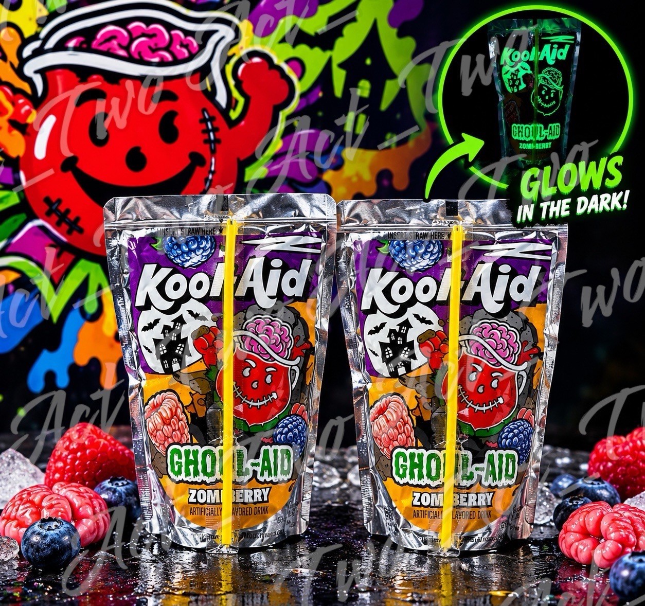 Lot of 2 Kool-Aid Ghoul-Aid (2 Full Pouches) Halloween Collectible Zom-Berry NEW
