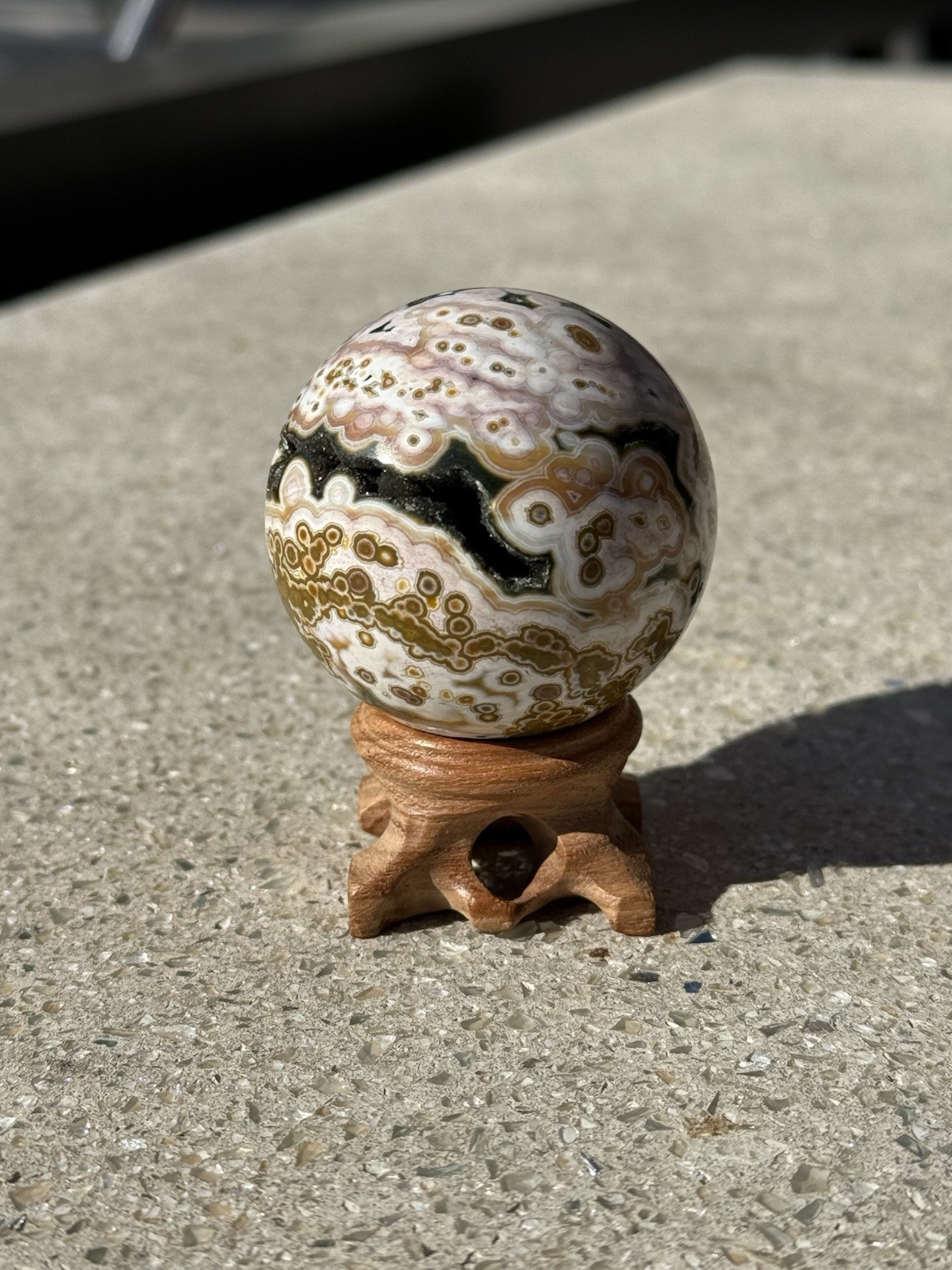 Ultra Rare 8th Vein Ocean Jasper Sphere Crystal With Wooden Stand 50mm