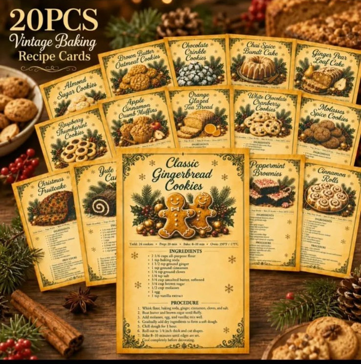 20 Pc Vintage Winter Holiday Baking Recipe Cards Christmas Kitchen Recipe Cards