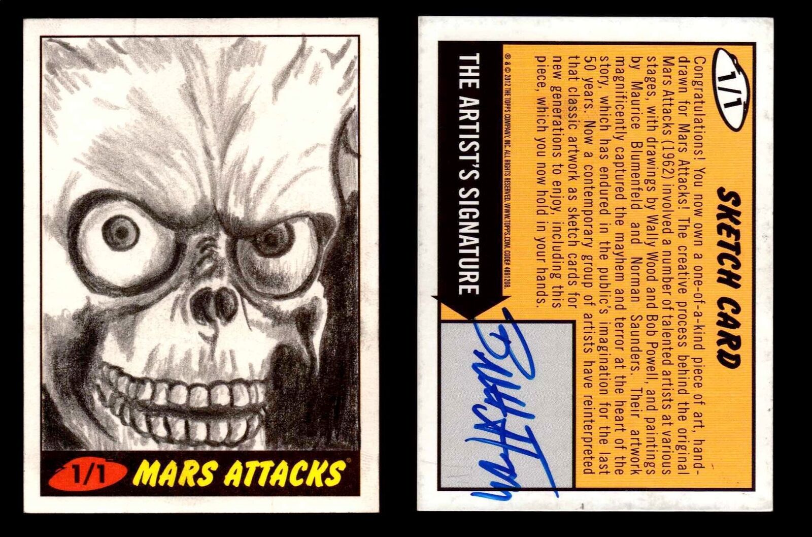 2013 Mars Attacks Invasion Artist Autograph You Pick Sketch Trading Card Topps