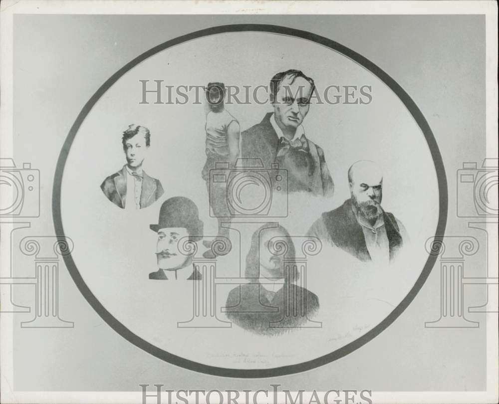 1968 Press Photo Lithograph of French poets by James L. Burton, North Carolina
