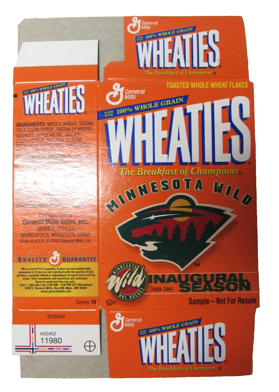 WHEATIES Flat Small Cereal Box 2000-2001 MINNESOTA WILD INAUGURAL SEASON