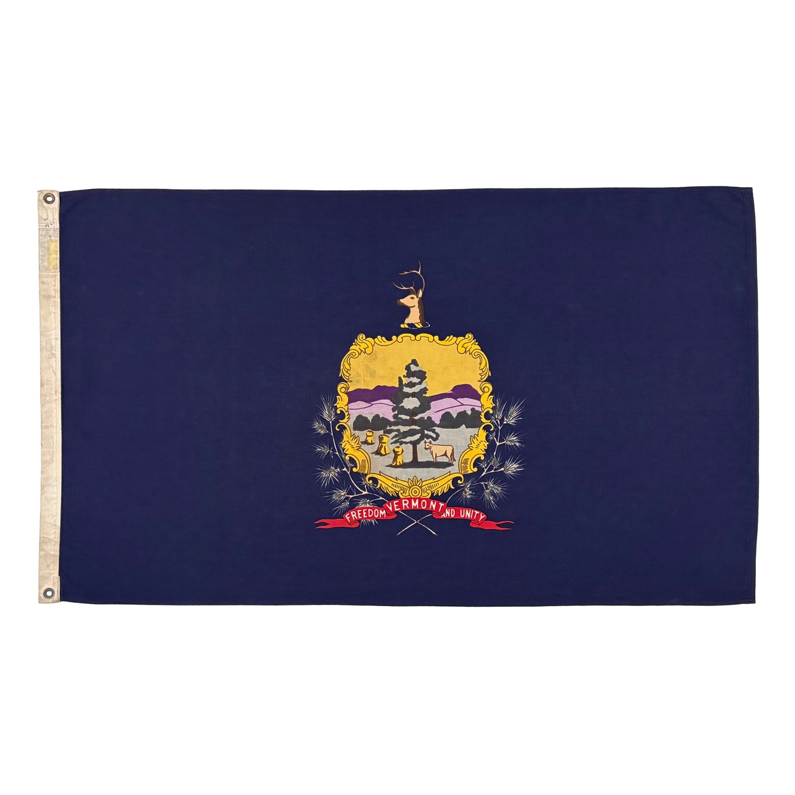 Vintage Cotton Vermont State Flag Cloth USA American Old Textile Art Decor Vintage Cotton Vermont State Flag Cloth USA American Old Textile Art Decor